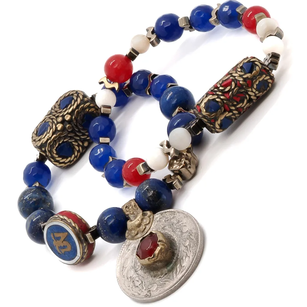Lapis Lazuli Stone Tibetan Charms Unique Bracelet Set