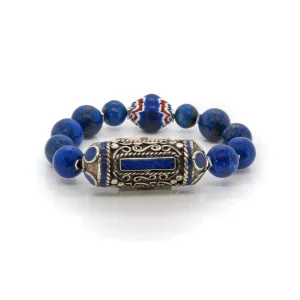 Lapis Lazuli Stone Vintage Silver Nepal Chunky Beaded Bracelet
