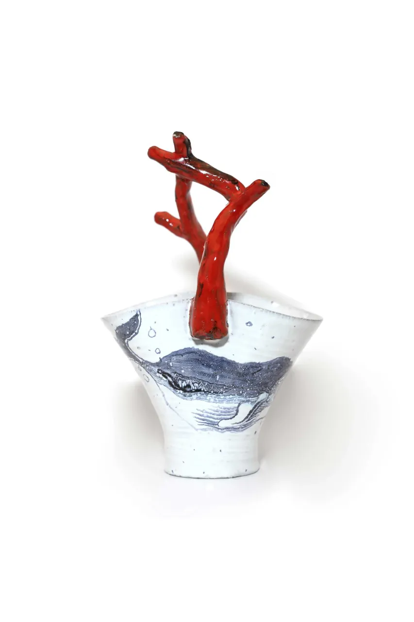 Large Coral Vase with Whale
