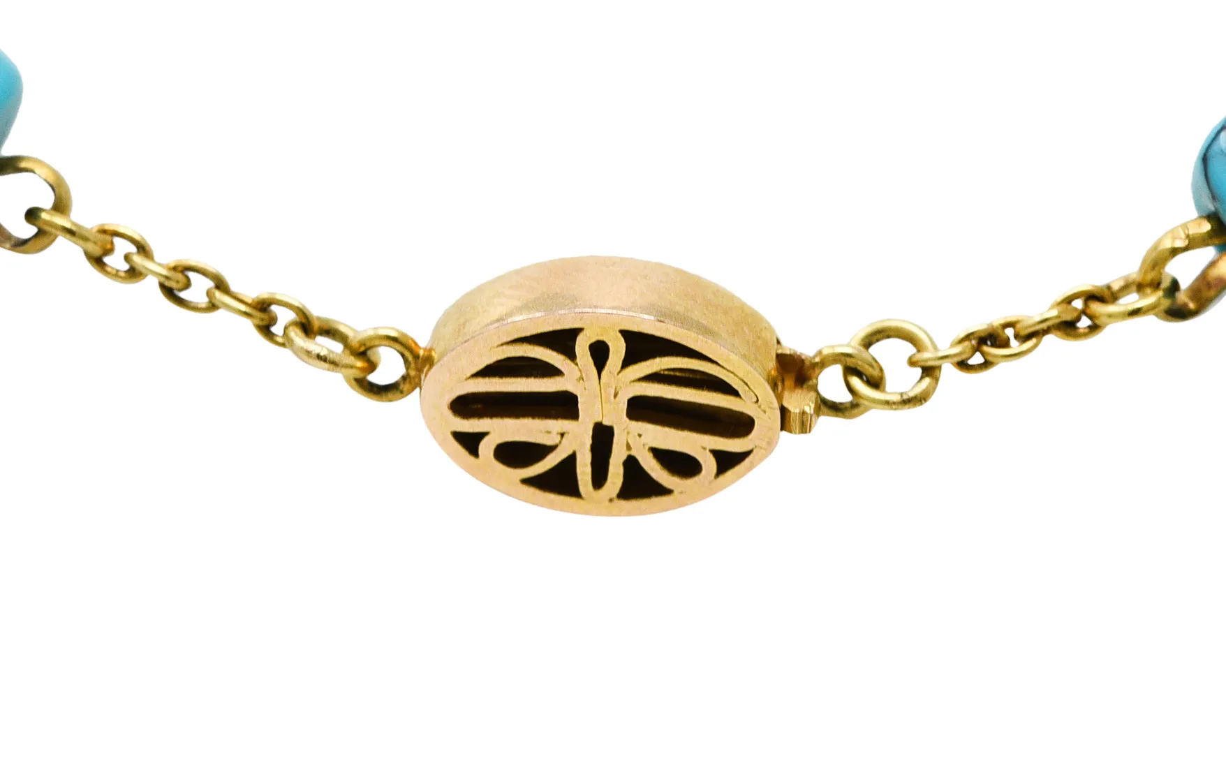 Late Victorian Turquoise 14 Karat Gold Station Necklace Circa 1900