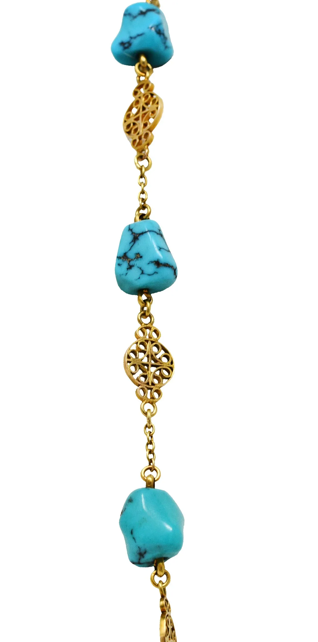 Late Victorian Turquoise 14 Karat Gold Station Necklace Circa 1900