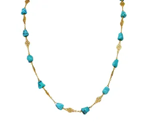 Late Victorian Turquoise 14 Karat Gold Station Necklace Circa 1900