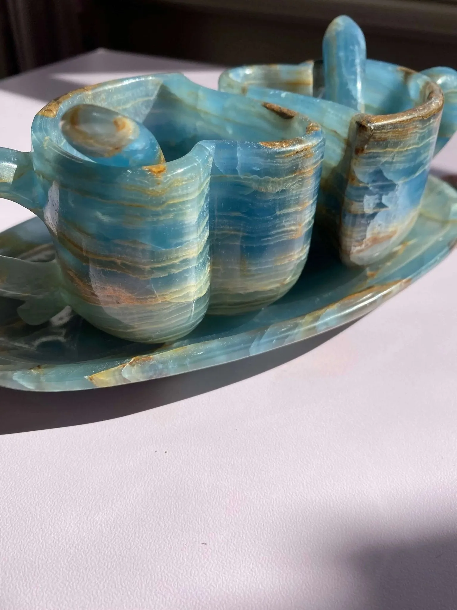 Lemurian Calcite (Blue Onyx) Tea Cups Set