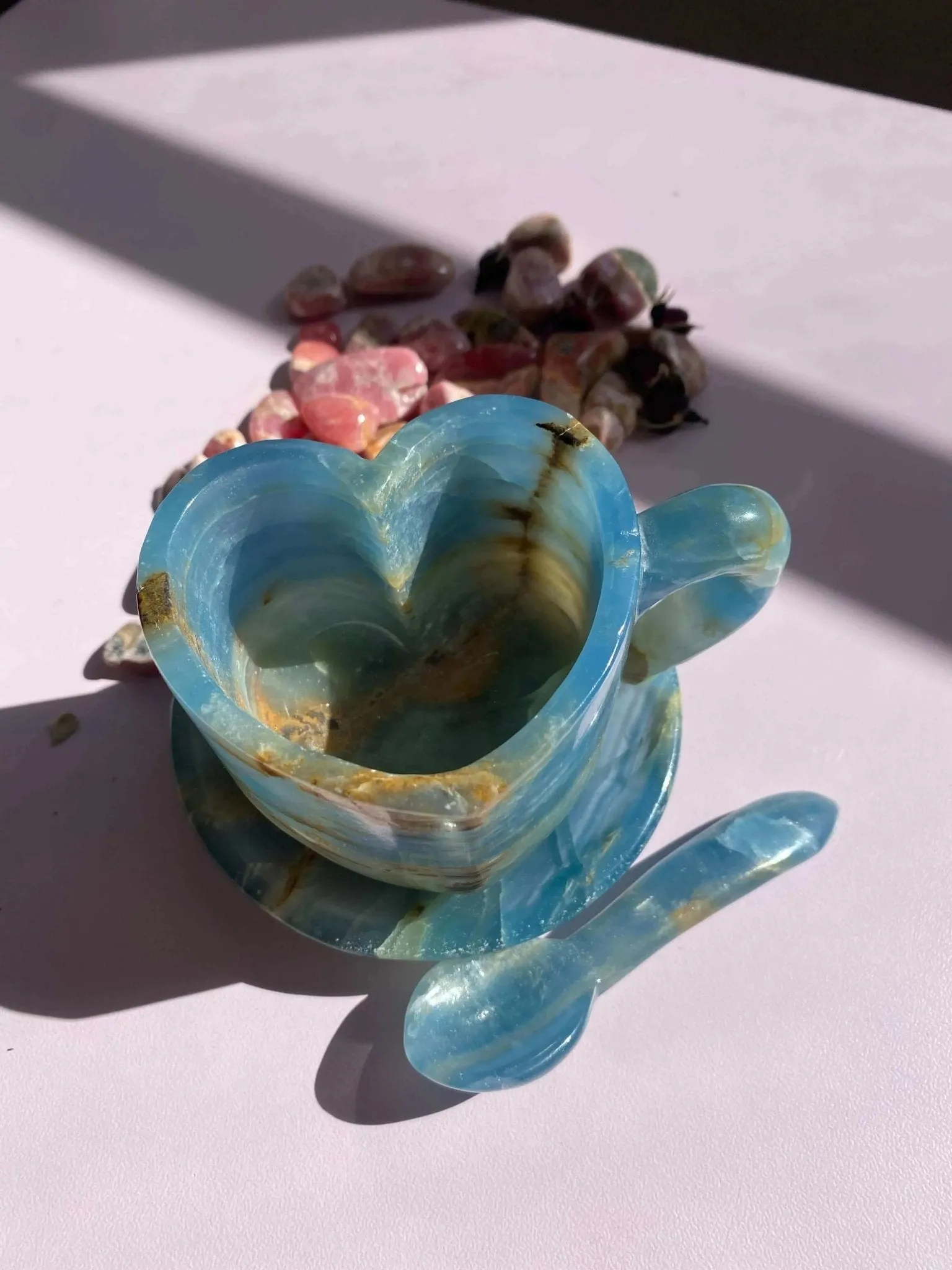 Lemurian Calcite (Blue Onyx) Tea Cups Set