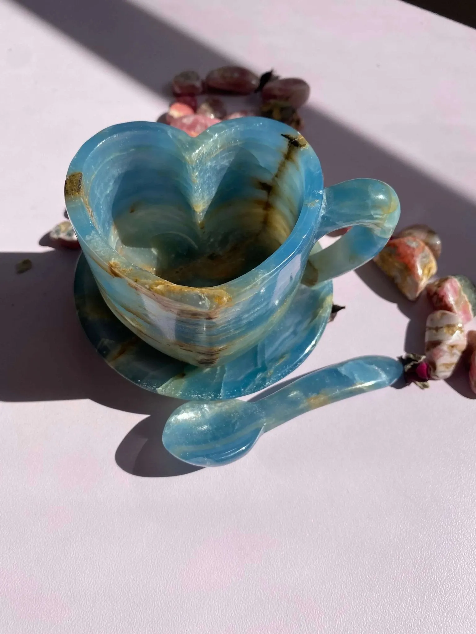 Lemurian Calcite (Blue Onyx) Tea Cups Set