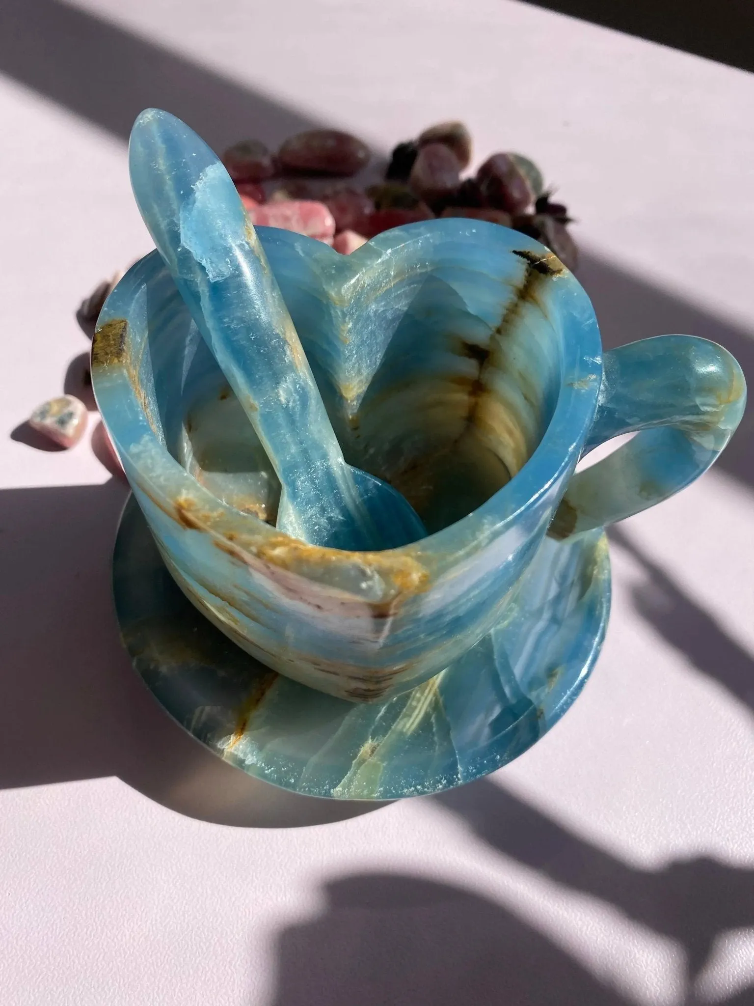 Lemurian Calcite (Blue Onyx) Tea Cups Set