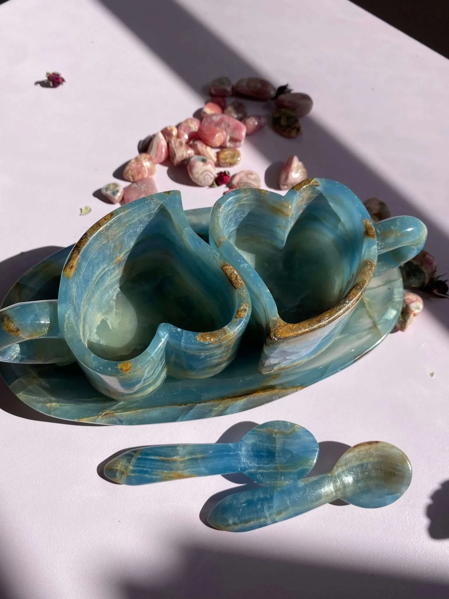 Lemurian Calcite (Blue Onyx) Tea Cups Set