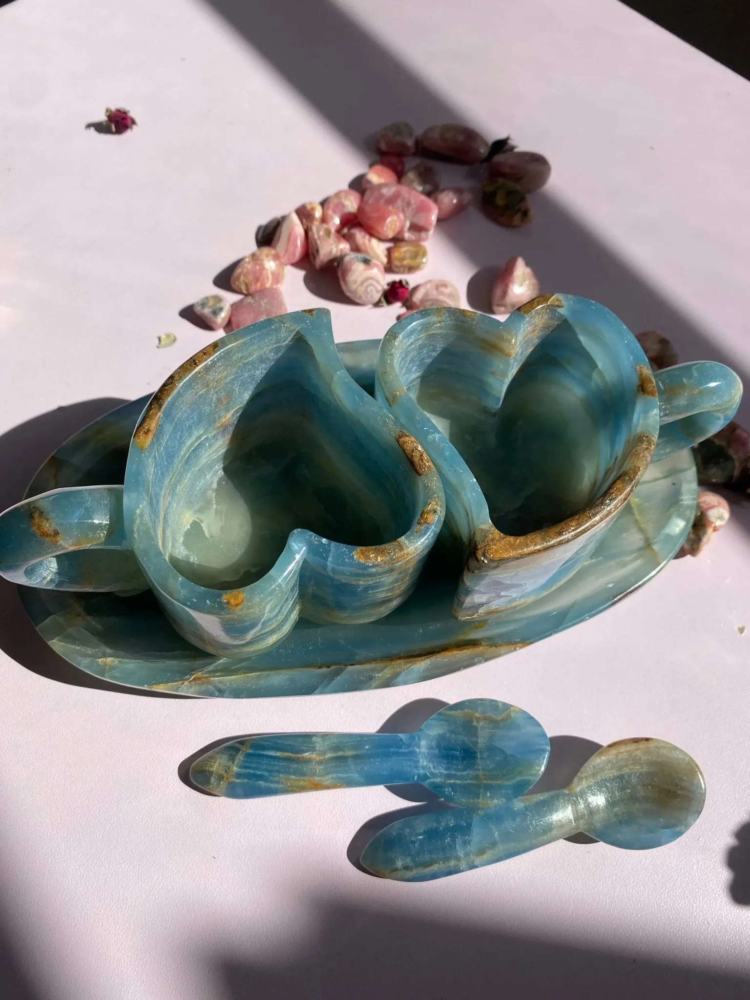 Lemurian Calcite (Blue Onyx) Tea Cups Set