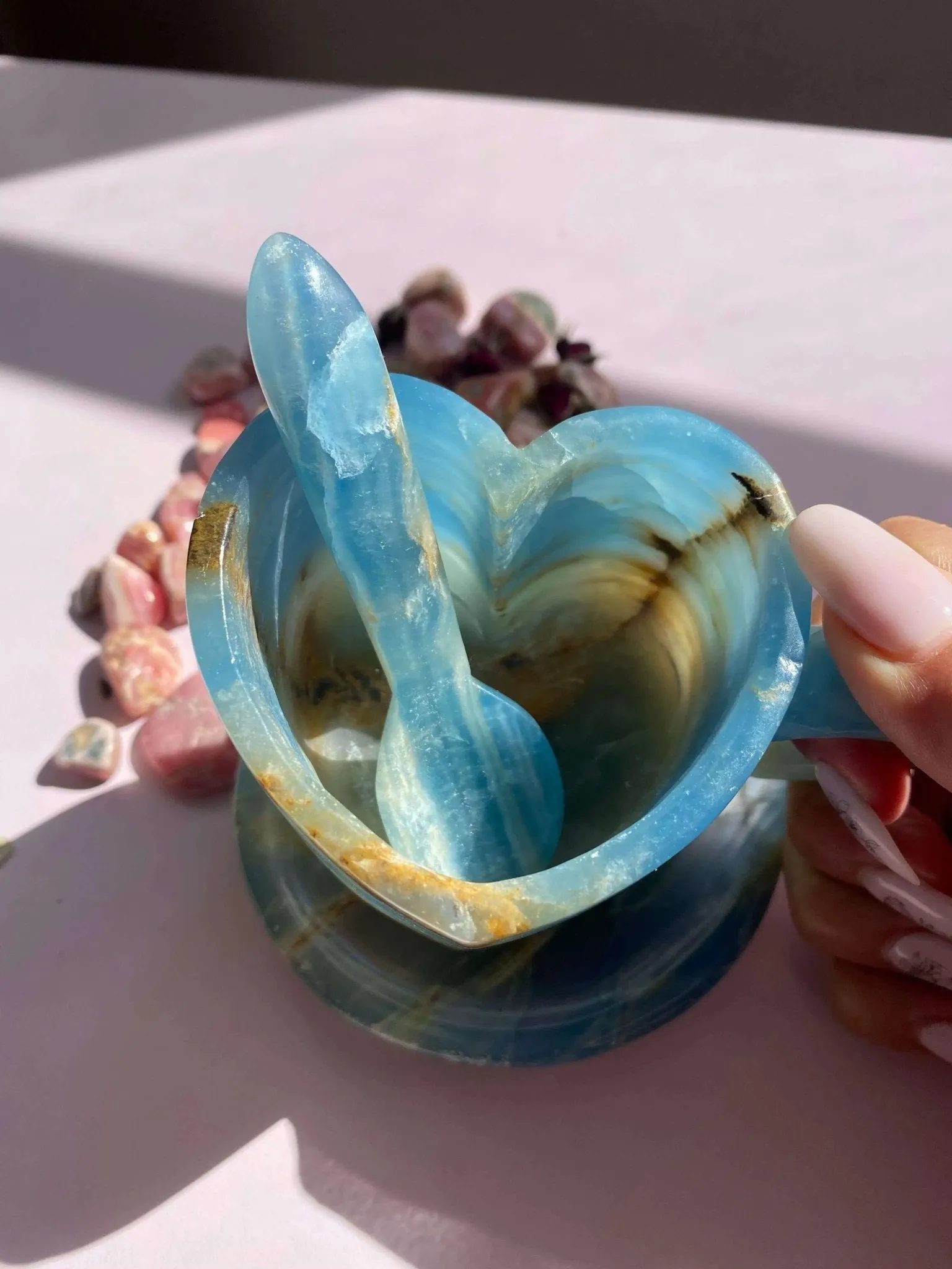 Lemurian Calcite (Blue Onyx) Tea Cups Set