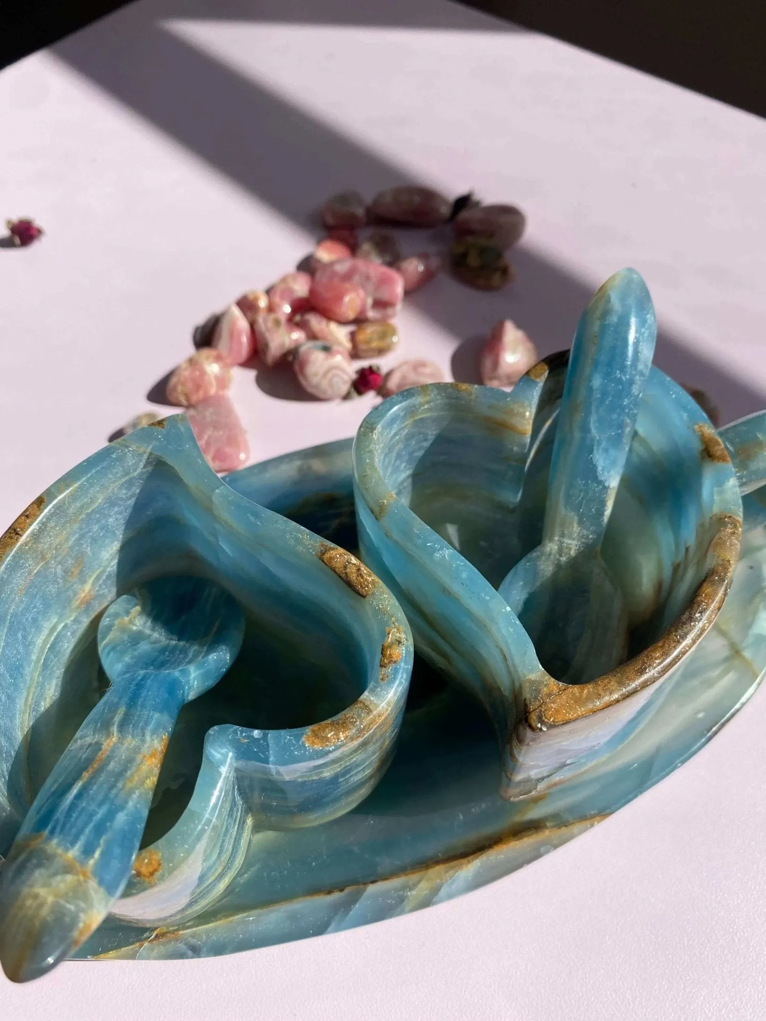 Lemurian Calcite (Blue Onyx) Tea Cups Set