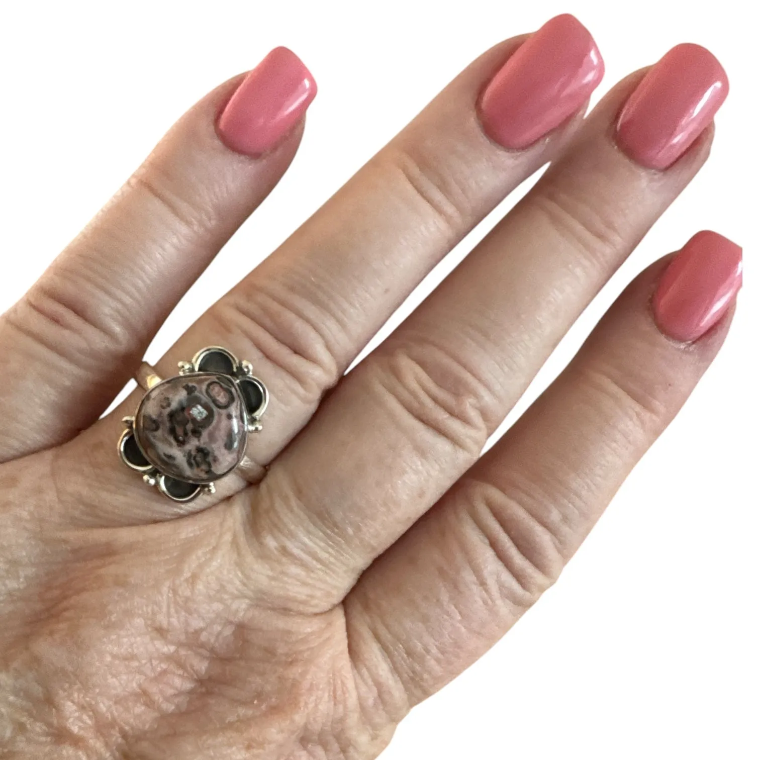 Leopardskin Jasper Solid 925 Sterling Silver Ring 8