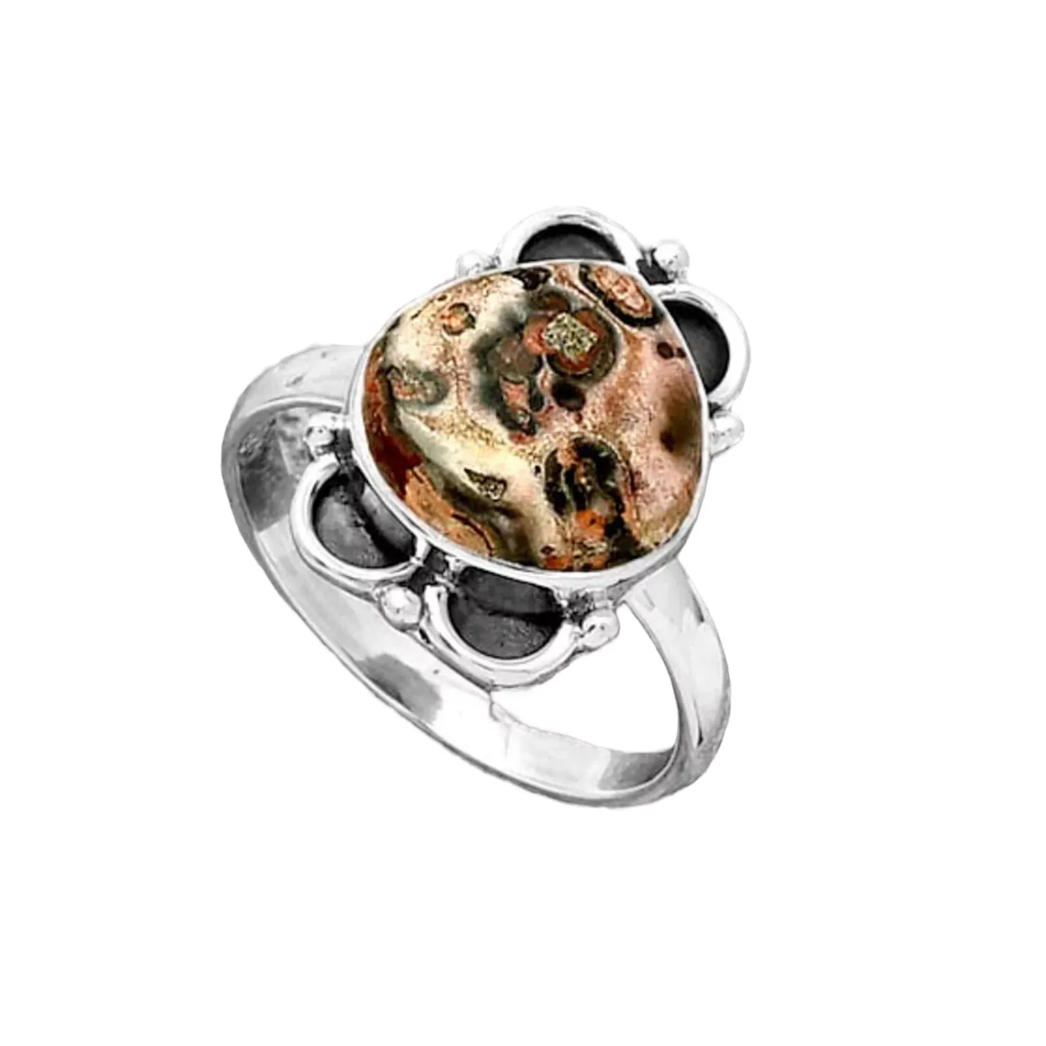Leopardskin Jasper Solid 925 Sterling Silver Ring 8