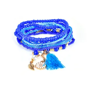Liuyuwei Trendy Boho Multilayer Charm Bracelets&Bangles for Women Tassel Flower Pendant Crystal Beads Strand Bracelets YWLG8048