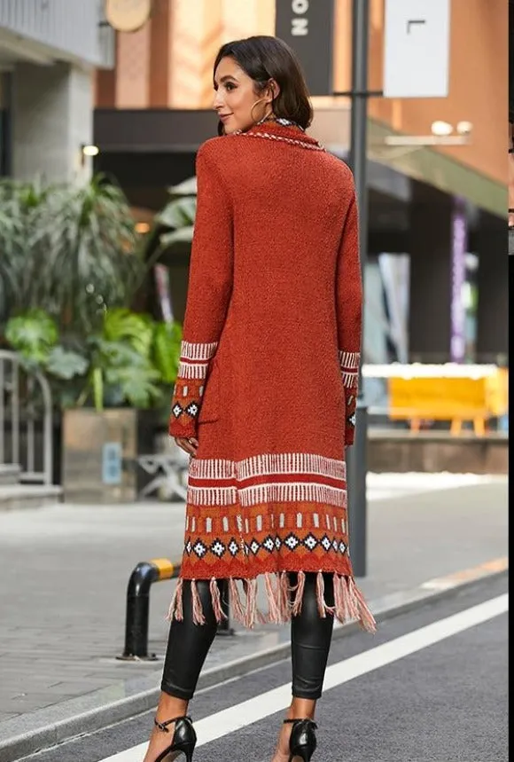 Long Sleeve Knitted Tassel Cardigan