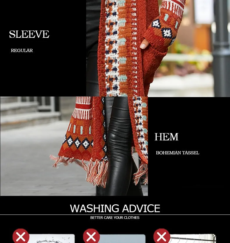 Long Sleeve Knitted Tassel Cardigan