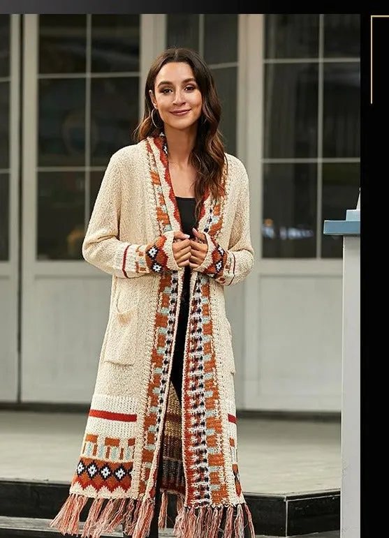Long Sleeve Knitted Tassel Cardigan