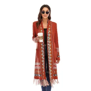 Long Sleeve Knitted Tassel Cardigan