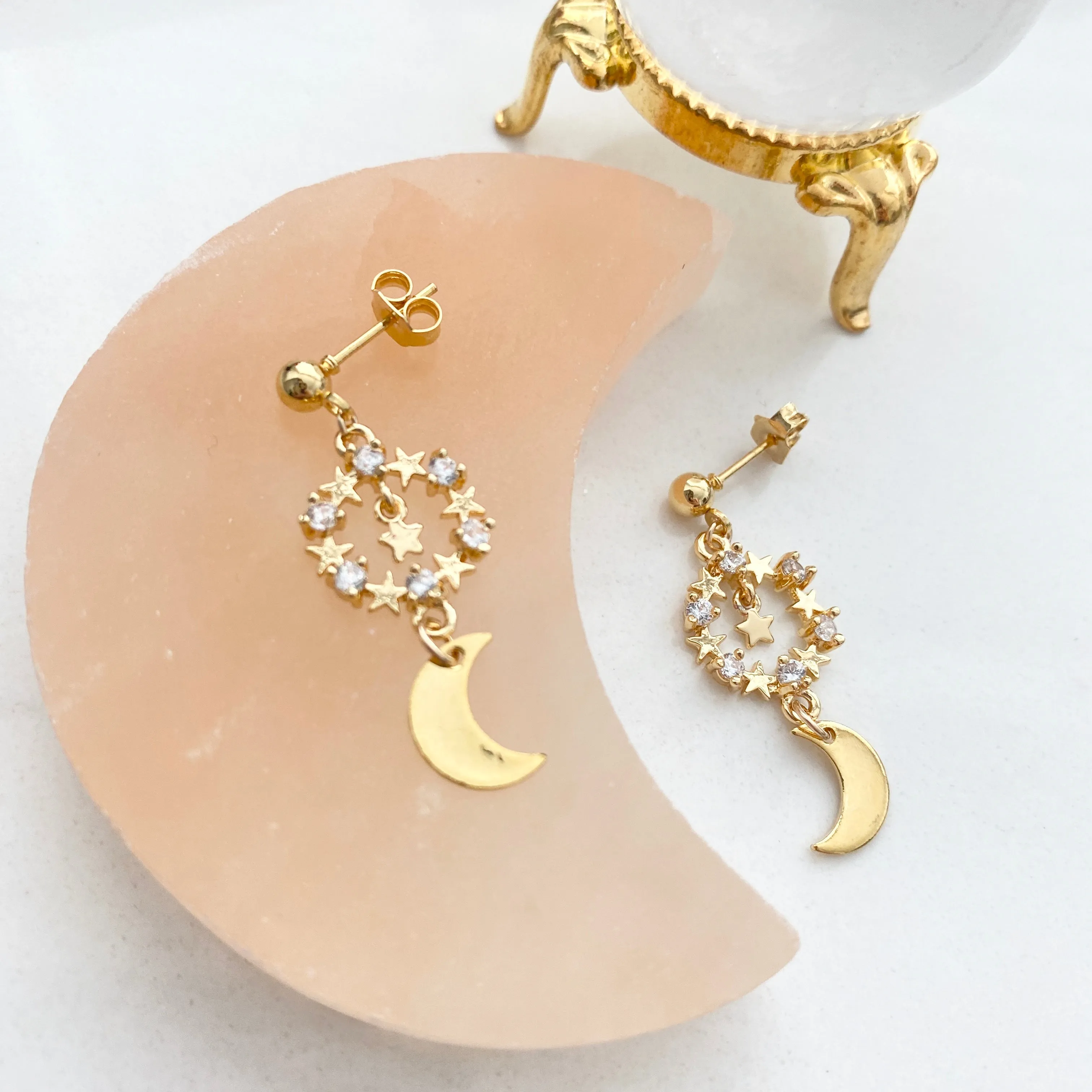 Lorina Sparkly Star And Moon Dangly Earrings