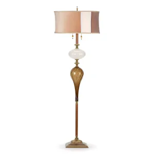 Luke Floor Lamp F230AK175 Colors White and Brown Blown Glass Base with Silk Velvet Neutral Colored Shade Artistic by Kinzig Design