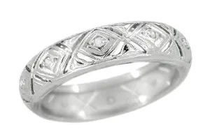 Macedonia Art Deco Diamond Estate Wedding Band in 14 Karat White Gold - Size 6 1/2
