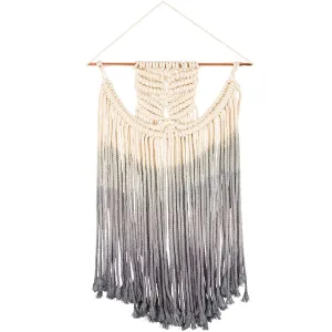 Macramé Woven Mid-Size Swag Wall Hanging | Dip-Dye Gray Ombré Knotted Fiber Art | 16" x 17"