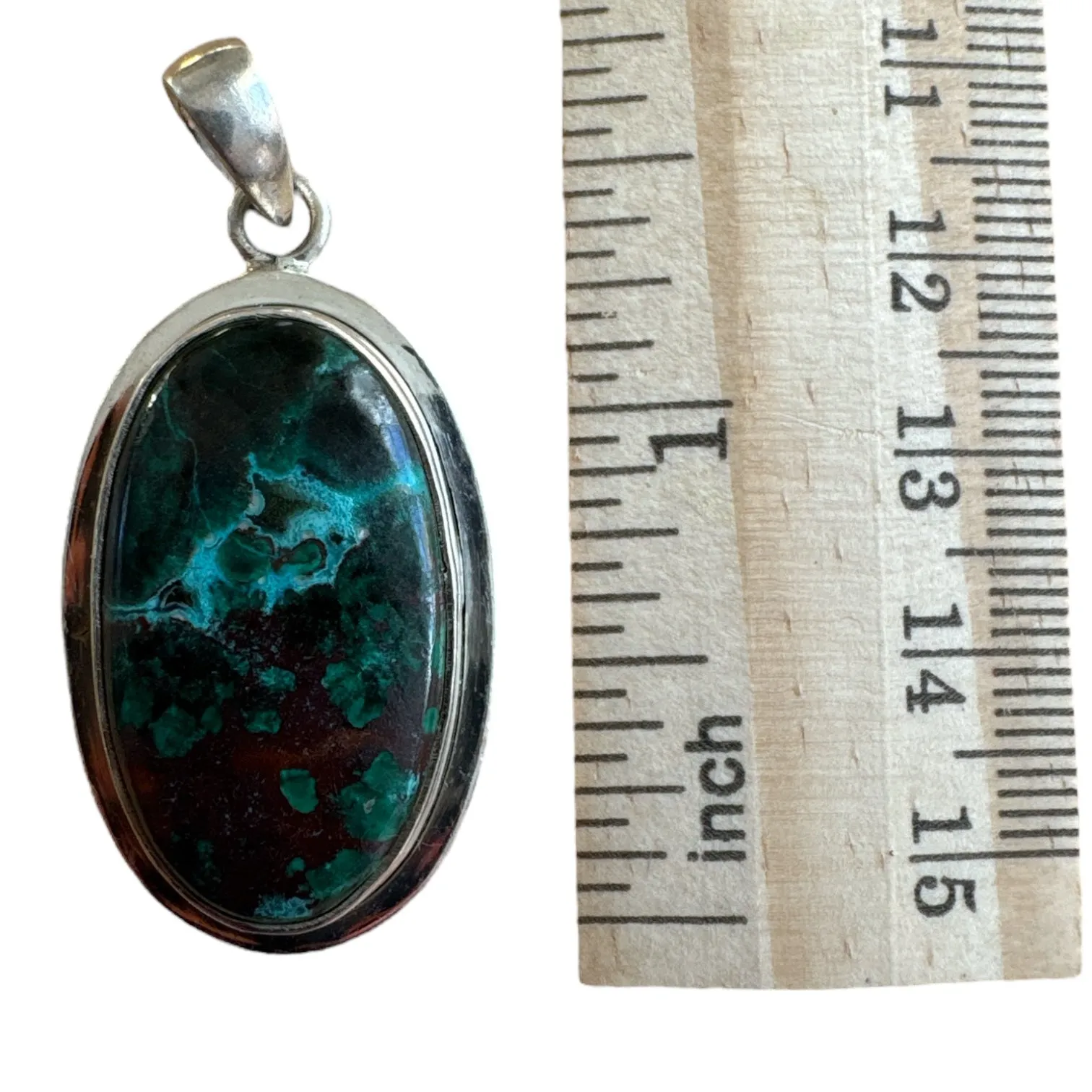 Malachite & Chrysocolla Solid 925 Sterling Silver Pendant