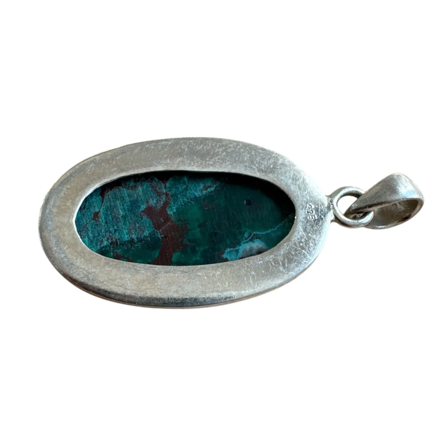 Malachite & Chrysocolla Solid 925 Sterling Silver Pendant