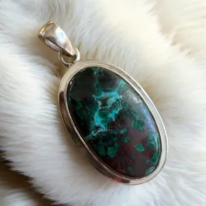 Malachite & Chrysocolla Solid 925 Sterling Silver Pendant