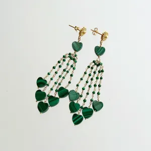Malachite Hearts Duster Tassel Earrings -  Monique Duster Earrings