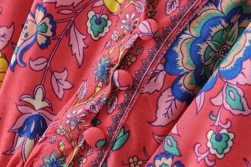 MARYANNE RED Peacock Bohemian Mini Dress