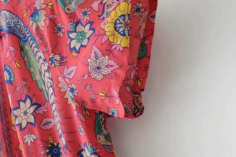 MARYANNE RED Peacock Bohemian Mini Dress