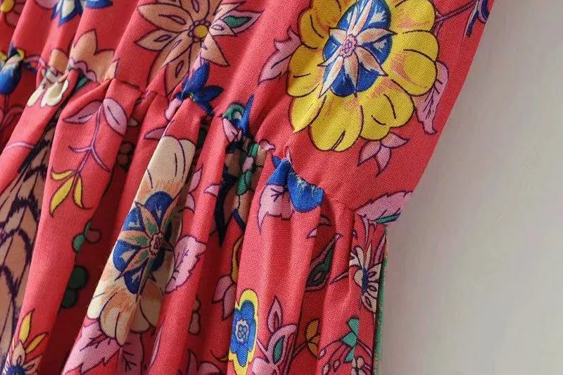 MARYANNE RED Peacock Bohemian Mini Dress