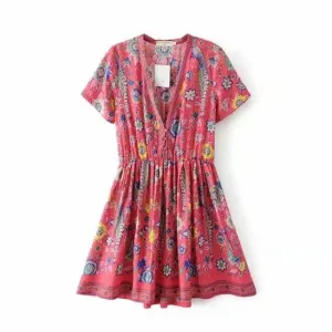 MARYANNE RED Peacock Bohemian Mini Dress