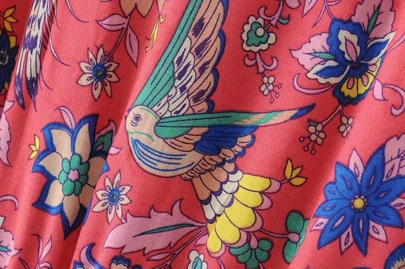 MARYANNE RED Peacock Bohemian Mini Dress