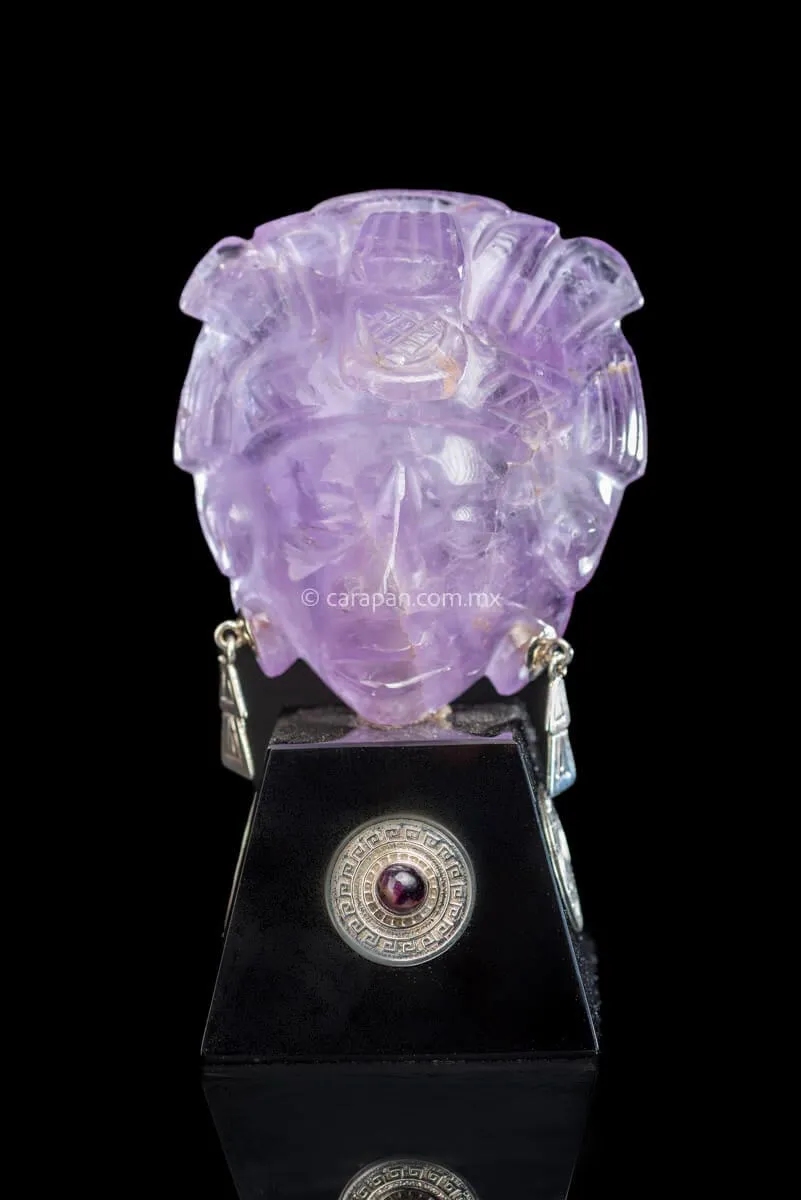 Mayan Amethyst Mask With Silver & Obsidian Base Pre Columbian Style