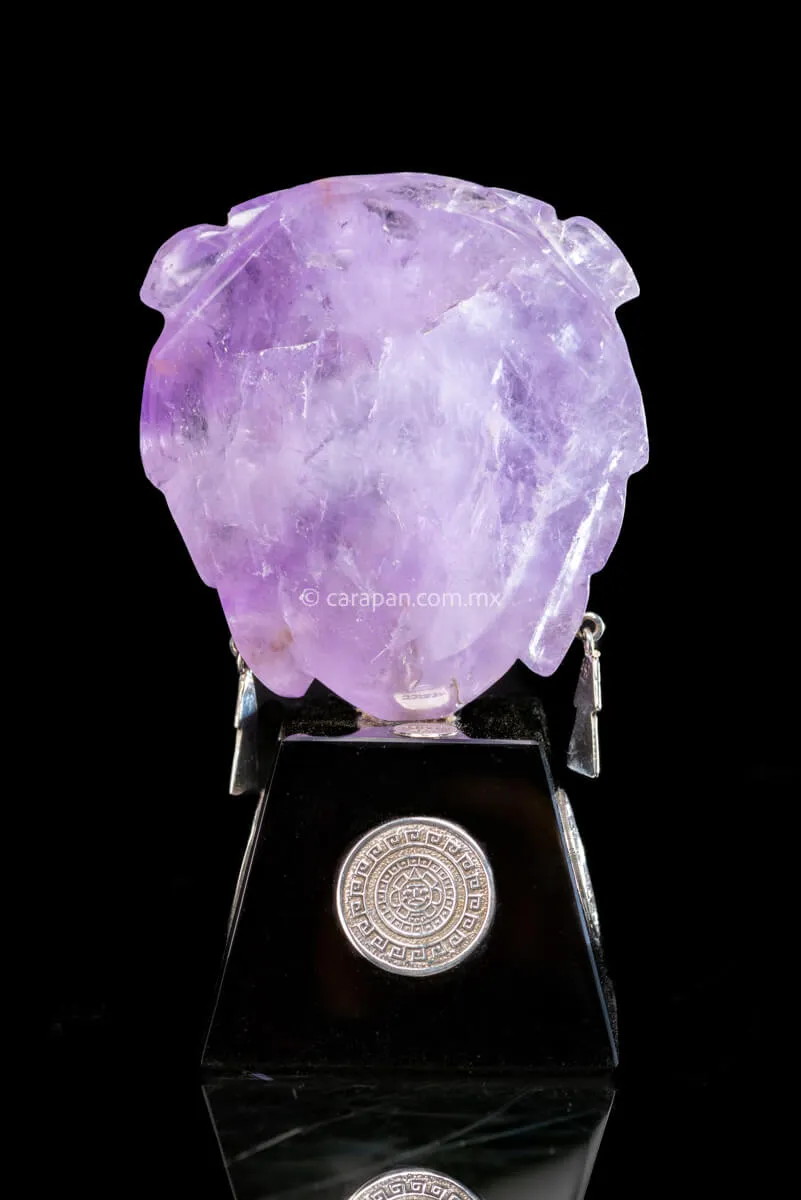 Mayan Amethyst Mask With Silver & Obsidian Base Pre Columbian Style