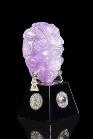 Mayan Amethyst Mask With Silver & Obsidian Base Pre Columbian Style