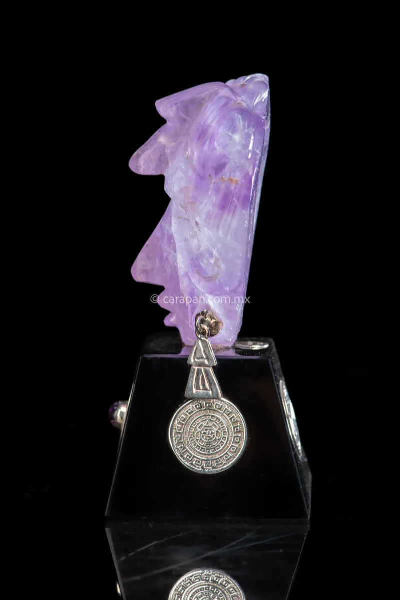 Mayan Amethyst Mask With Silver & Obsidian Base Pre Columbian Style