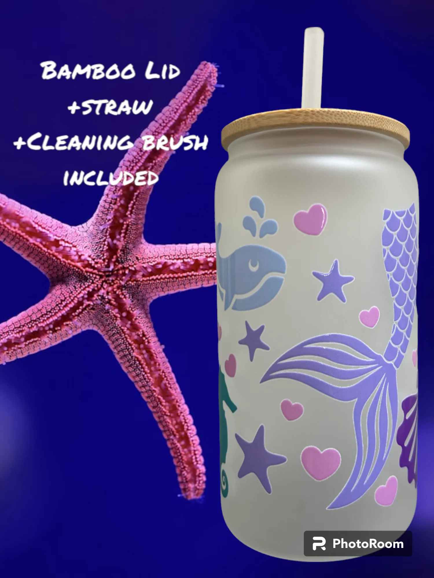 Mermaid Tails Iced Coffee Cup, 16oz Libbey Glass Can