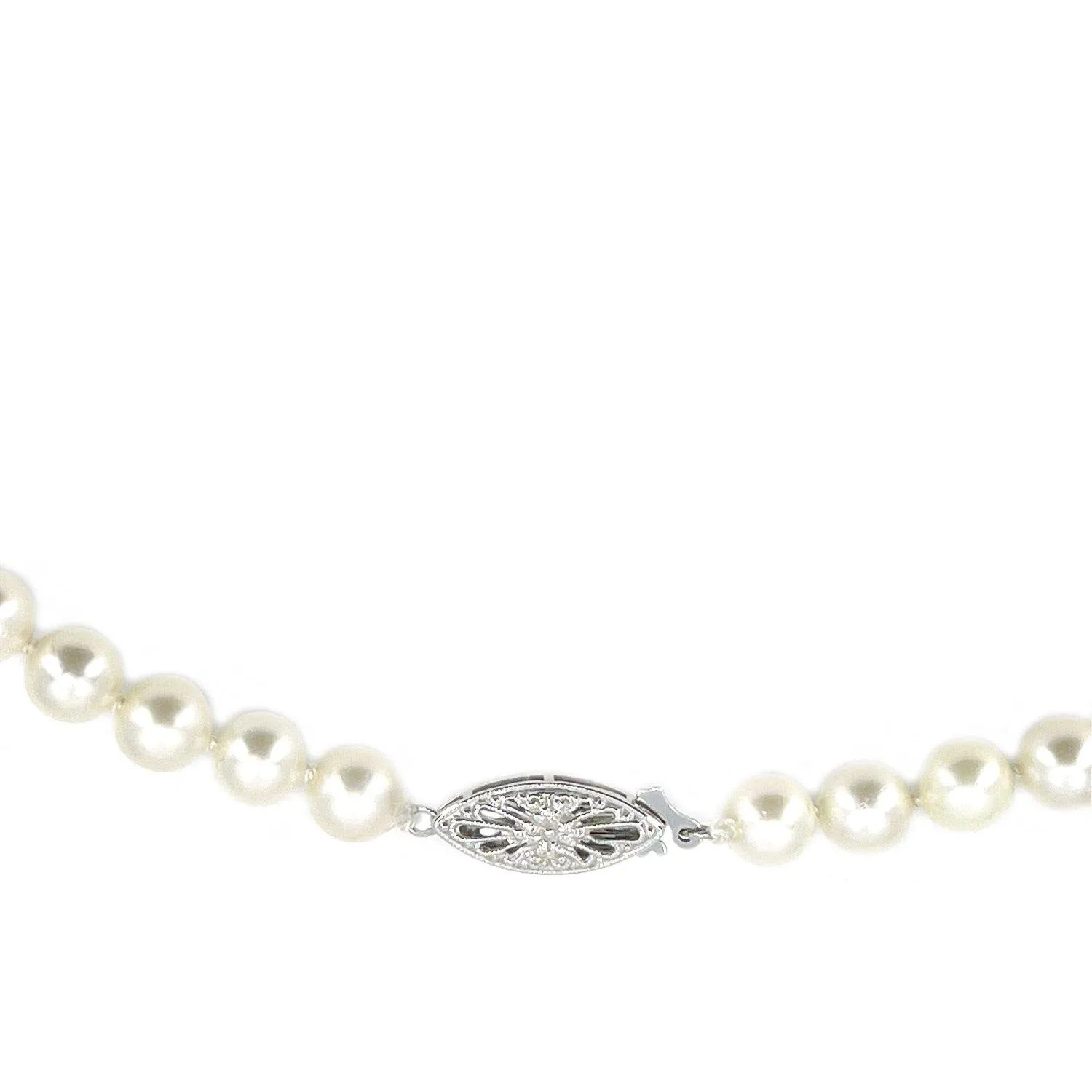 Mid-Century Modern Japanese Saltwater Cultured Akoya Pearl Strand - 14K White Gold 16.50 Inch