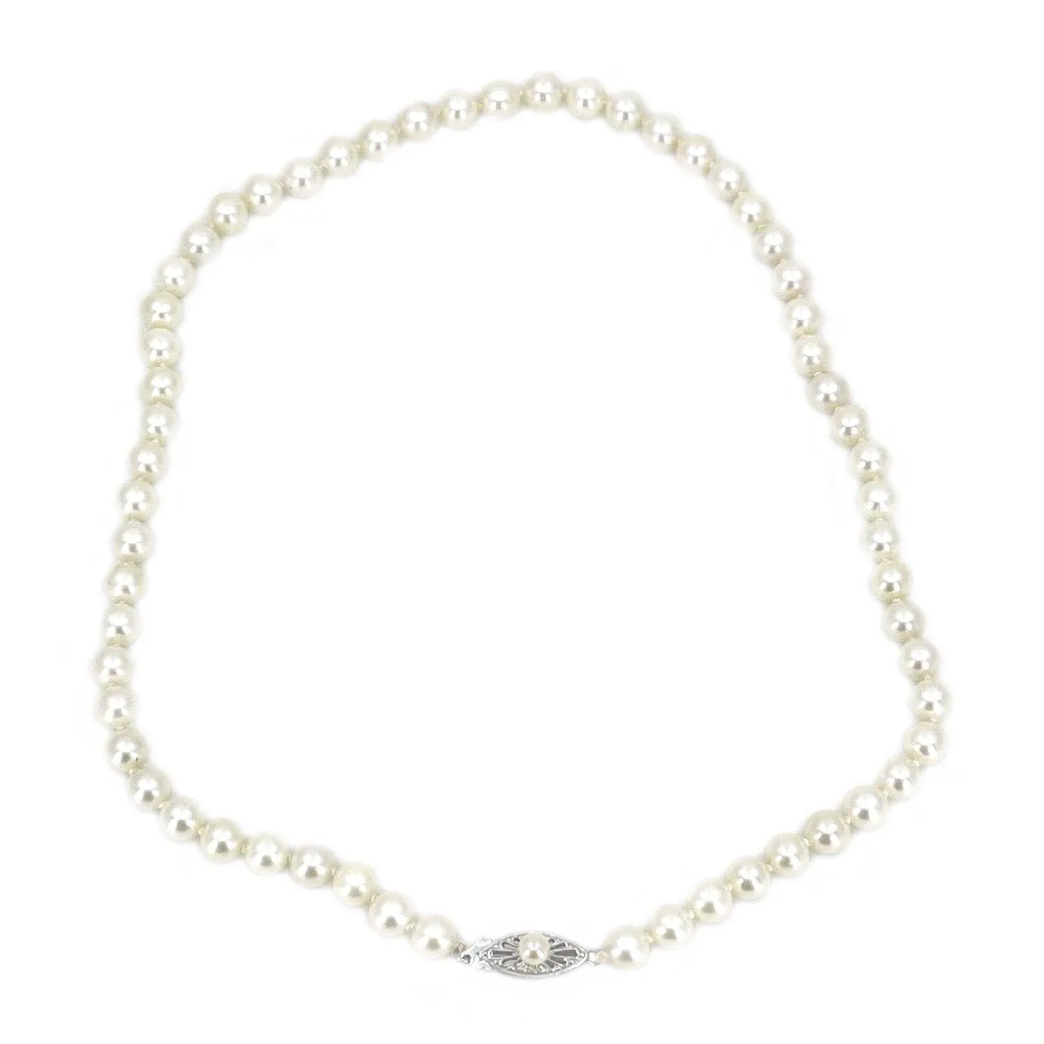 Mid-Century Modern Japanese Saltwater Cultured Akoya Pearl Strand - 14K White Gold 16.50 Inch
