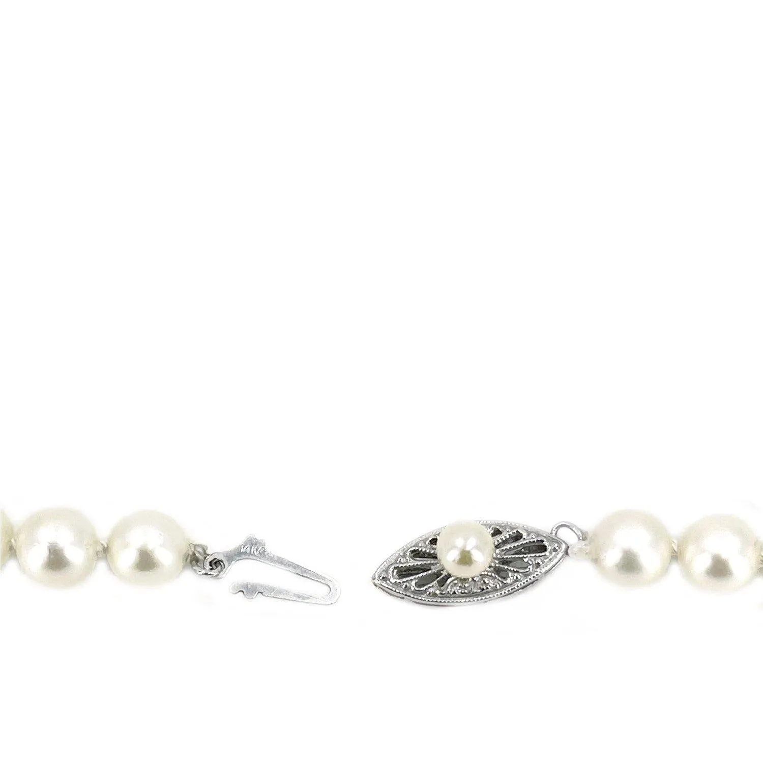 Mid-Century Modern Japanese Saltwater Cultured Akoya Pearl Strand - 14K White Gold 16.50 Inch