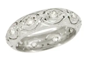 Middlefield Art Deco Platinum and Single Cut Diamond Wedding Band - Size 6.5