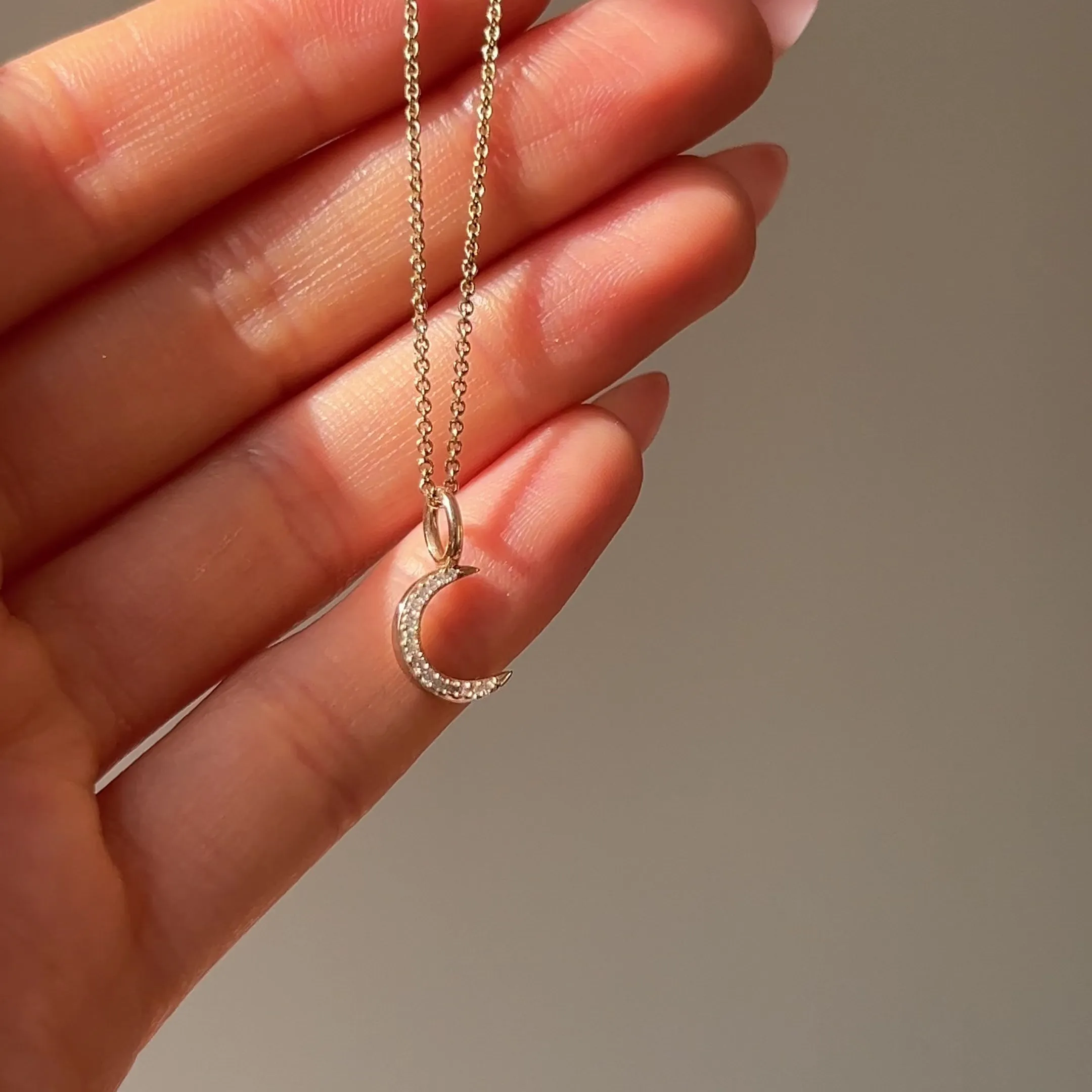 Mini Diamond Moon Pendant 9k Gold