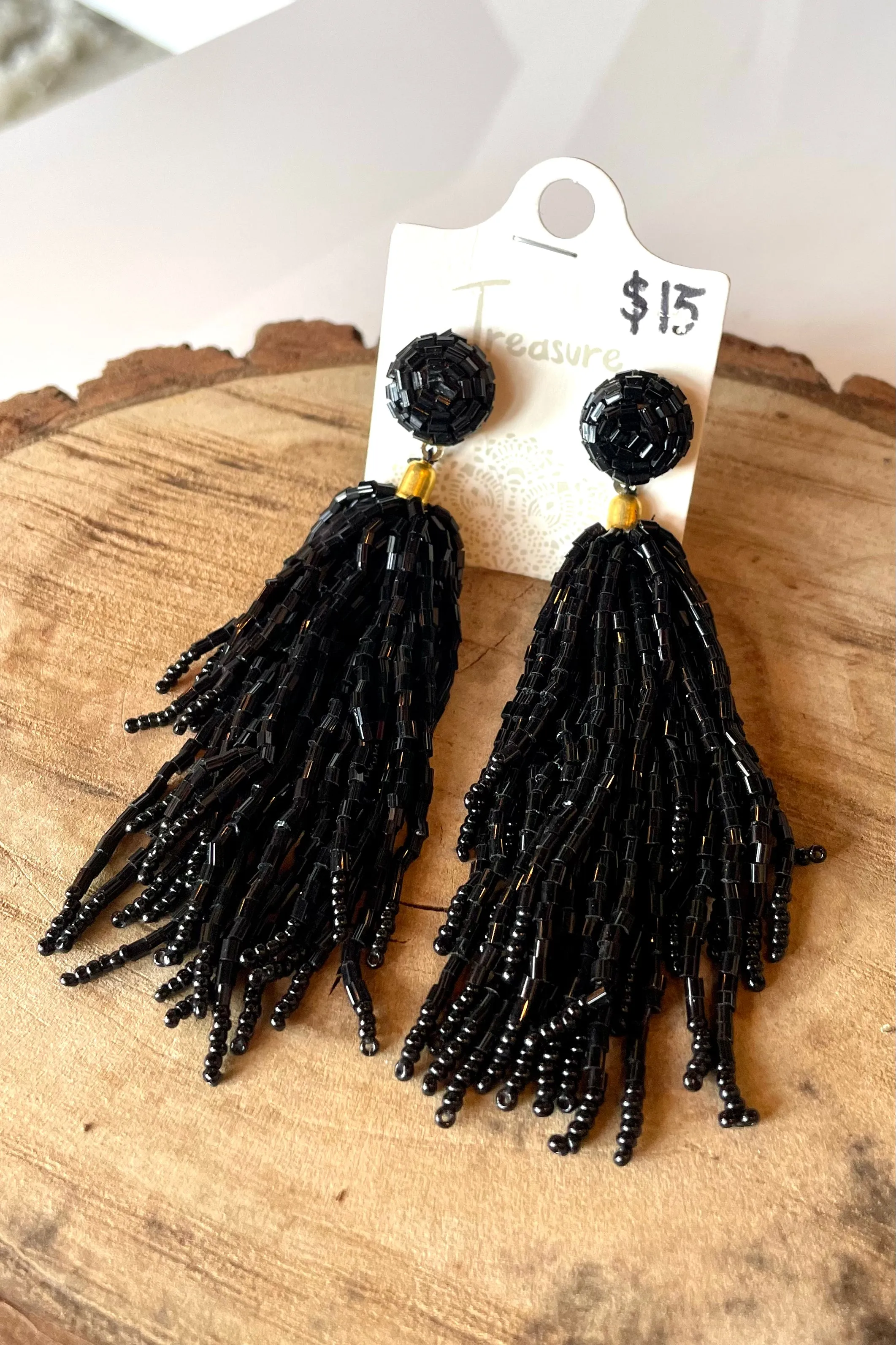 Montana Beaded Tassel Earrings- Black