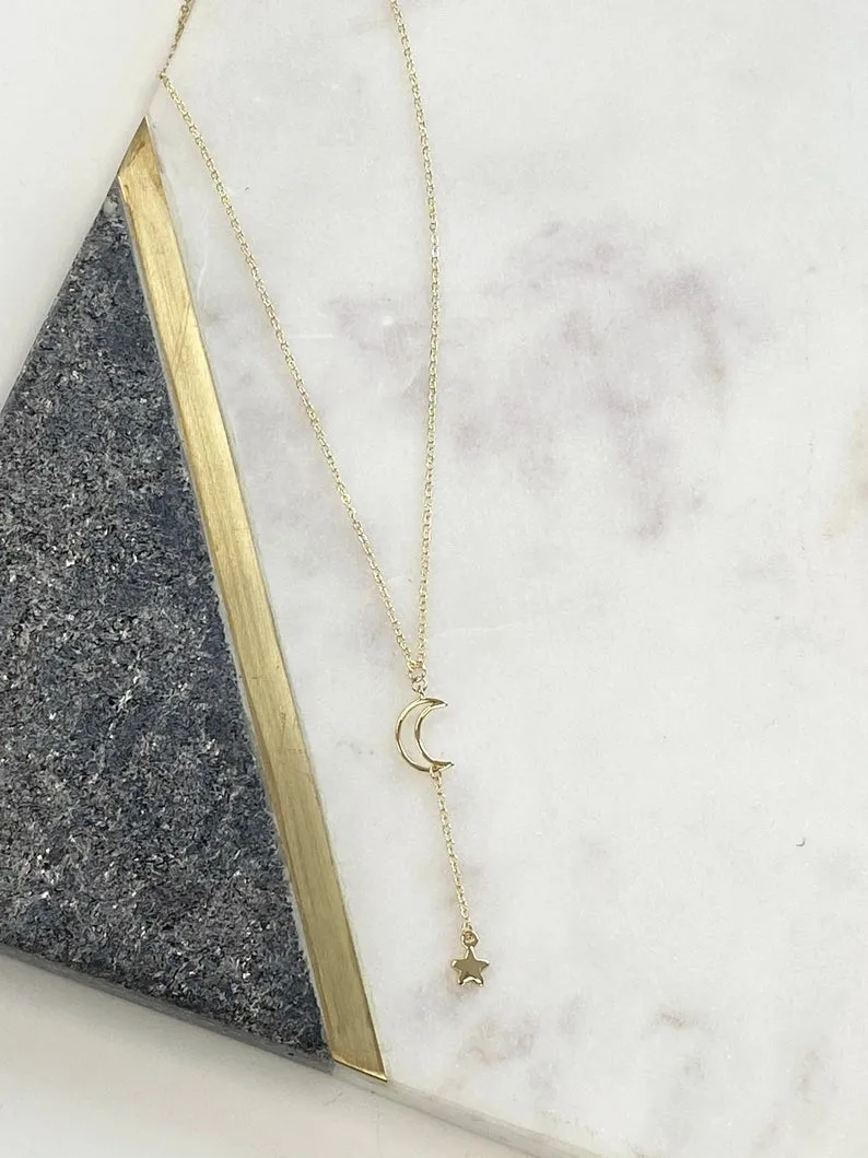 Moon Drop Celestial Lariat Necklace