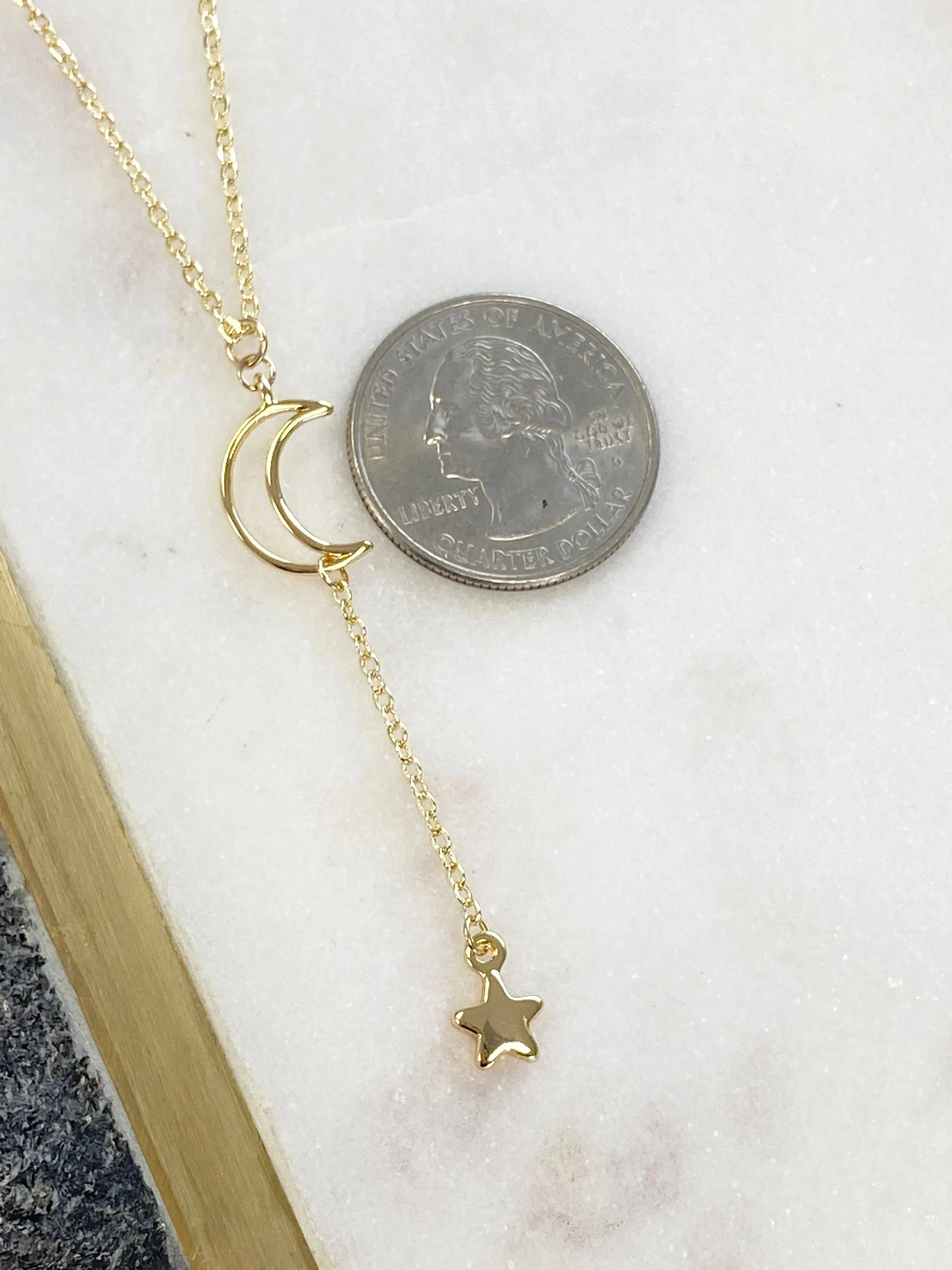 Moon Drop Celestial Lariat Necklace