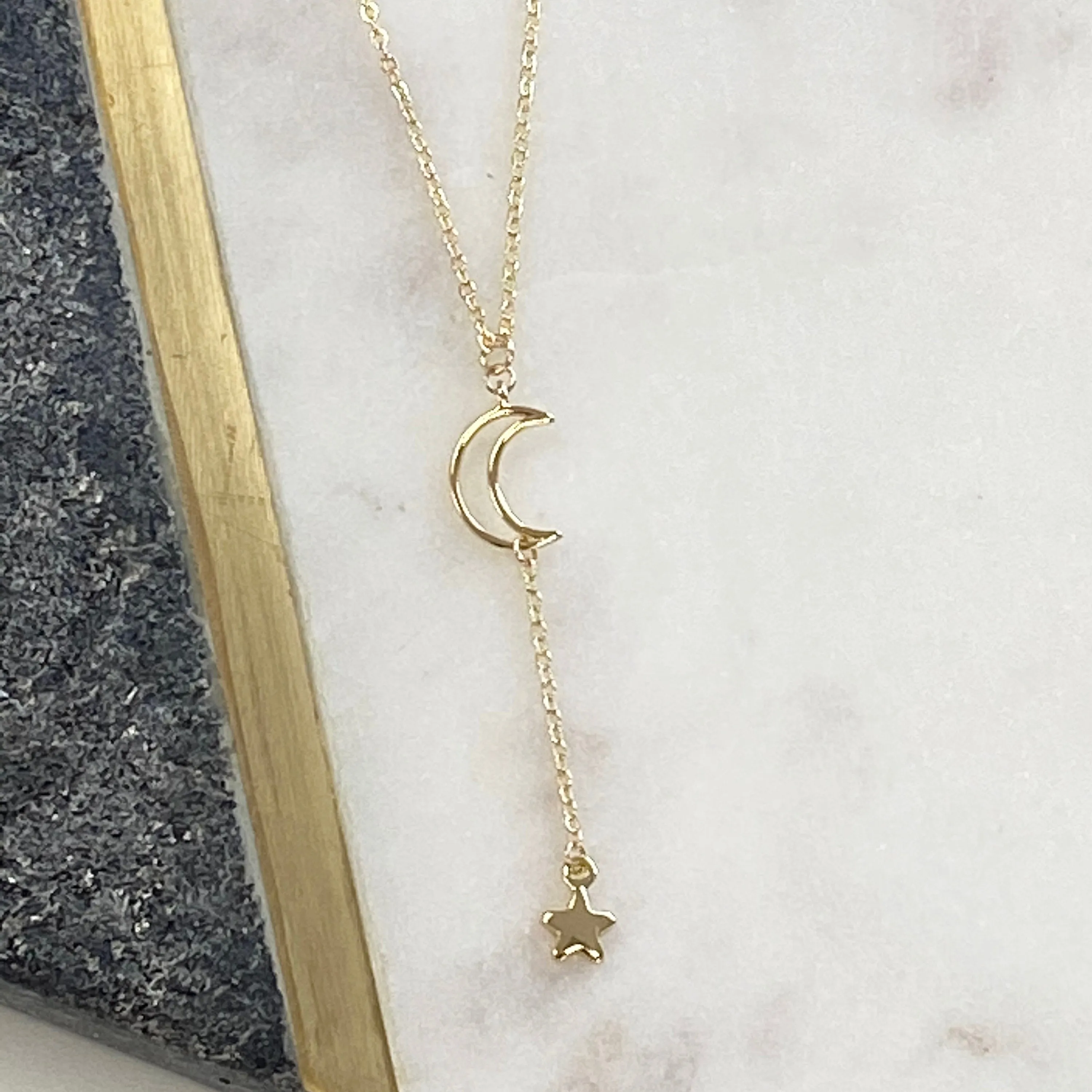 Moon Drop Celestial Lariat Necklace