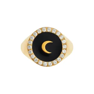 Moon Enamel Crystal Chevalier Ring