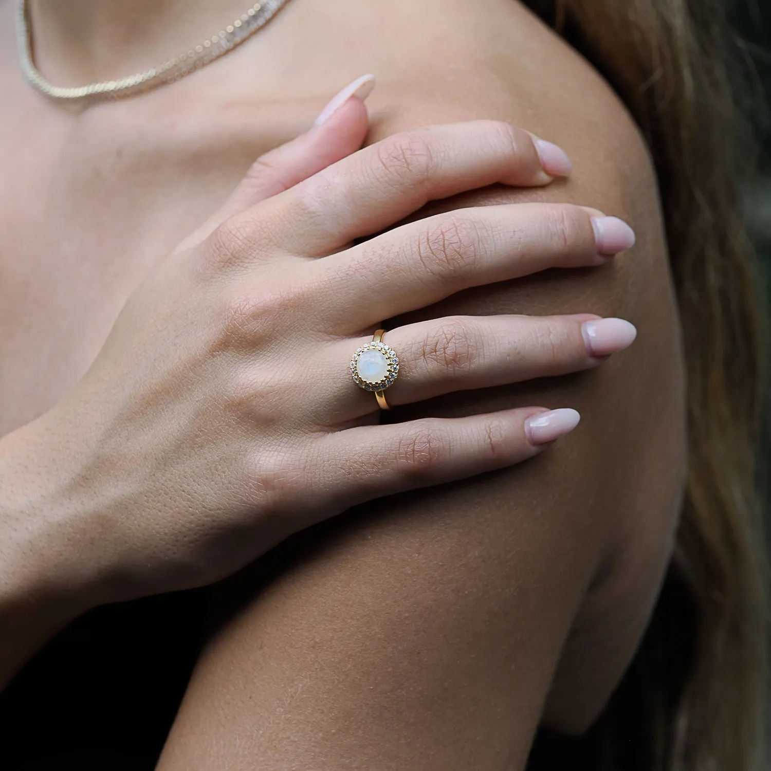 Moon Gemstone Gold & Diamond Statement Ring